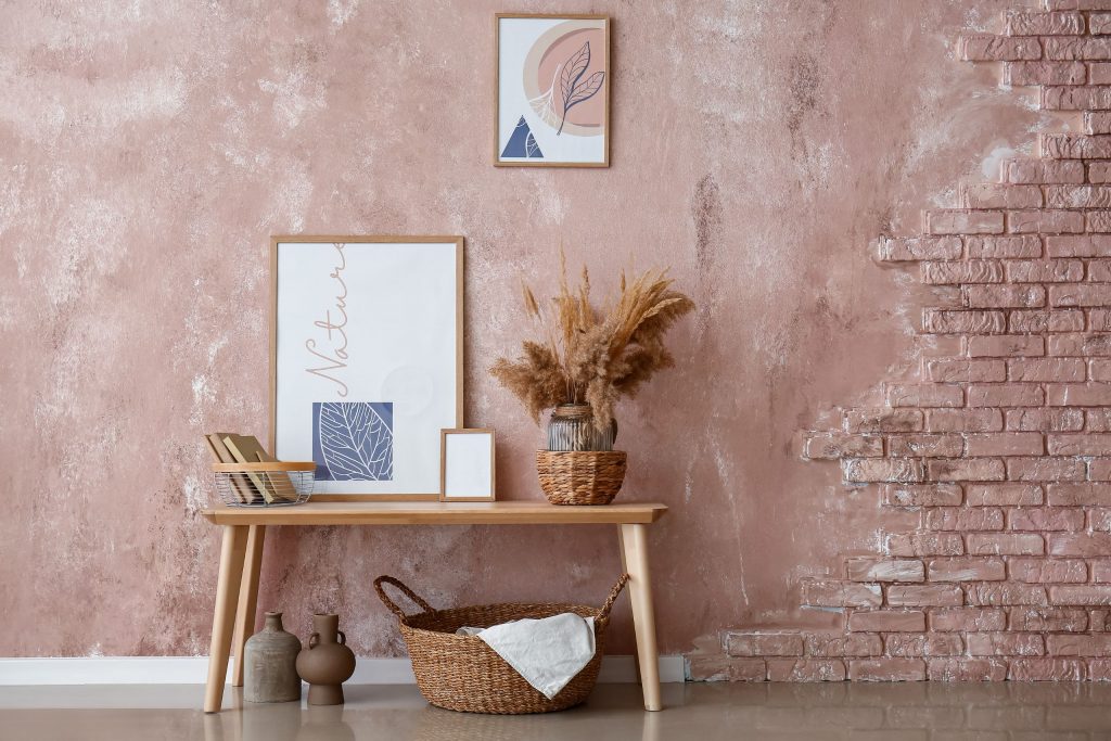 Soft Blush Pink and Warm Wood Tones for Subtle Elegance